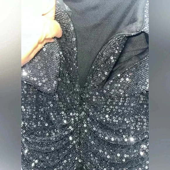 R&M Richards 1Pc Cold Shoulder Ruched Bodice sequined Jumpsuit occasion outfit - Picture 6 of 10